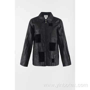 Light Black casual patched coat in wrinkle jacket